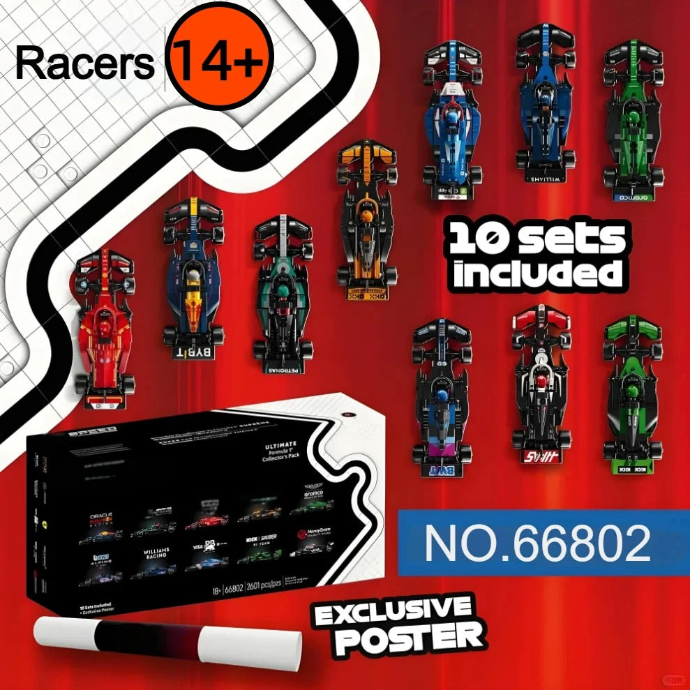 F1 Racing Car Building Blocks Pack – 10 Formula Cars