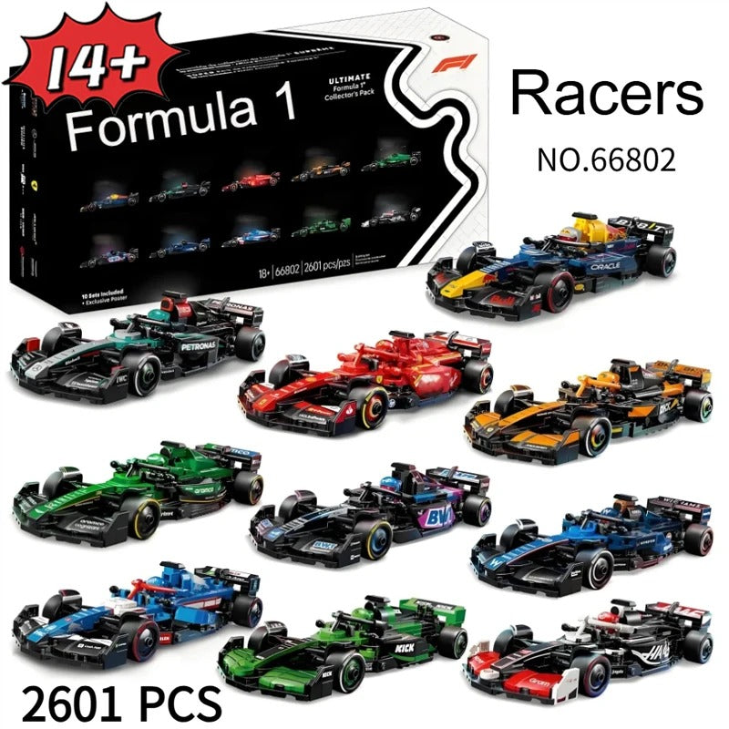 F1 Racing Car Building Blocks Pack – 10 Formula Cars